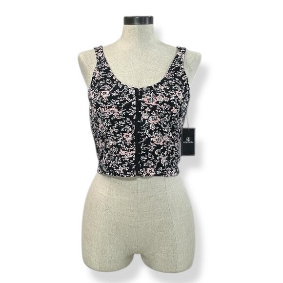 VOLCOM What A Looker Crop Tank Top Sz M Corset Style Tank Eyelet Floral Printed - Picture 5 of 10